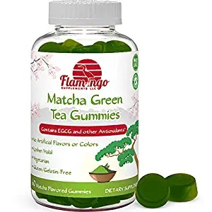 Flamingo Supplements - Matcha Green Tea Extract Gummy Vitamin with EGCG. Increase Focus, Metabolsim Booster, Weight Loss & Fat Burner. Vegan Friendly, Gluten-Free, Non-GMO, Kosher and Halal. 60 ct