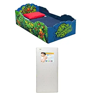 Delta Children Wood Toddler Bed, Nickelodeon Teenage Mutant Ninja Turtleswith Twinkle Stars Crib & Toddler Mattress