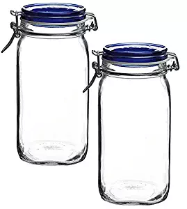 Bormioli Rocco Fido Square Jar with Blue Lid, 1.50 Liter (Pack of 2)