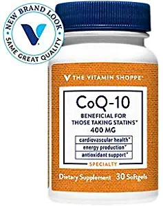 The Vitamin Shoppe CoQ10 400mg Beneficial for Those Taking Statins – Supports Heart Cellular Health and Healthy Energy Production, Essential Antioxidant – Once Daily (30 Softgels)