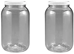 1 Gallon Plastic Jar 2 Pack Wide Mouth, Clear, with Lined Fresh Seal Lid, Shatter-Proof Container Storage PET 1 BPA Free 4 Quart 128 oz …