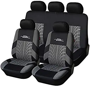 AUTOYOUTH Car Seat Covers Universal Fit Full Set Car Seat Protectors Tire Tracks Car Seat Accessories - 9PCS, Black/Gray
