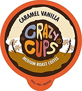 Crazy Cups Flavored Coffee for Keurig K-Cup Machines, Caramel Vanilla, Hot or Iced Drinks, 22 Single Serve, Recyclable Pods