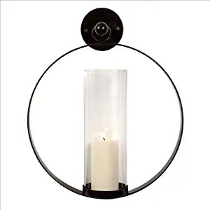 IMAX 56085 Occento Round Hurricane Wall Sconce - Candle Pillar for Home, Hotel, Reception Areas. Wall Mounting Candle Stand. Candle Holders,Black