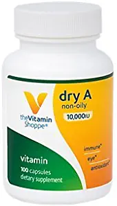 The Vitamin Shoppe Dry A nonoily 10,000IU (50 Retinyl Acetate, 50 BetaCarotene), Antioxidant That Supports Immune Eye Health, Once Daily (100 Capsules)