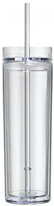 Double Wall Skinny Acrylic Tumbler 16 Oz, with Straws (Clear)