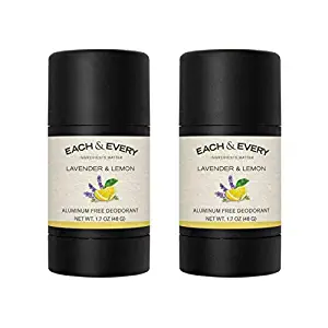 Each & Every 2-Pack Travel Size Natural, Vegan, Aluminum Free Deodorant with Essential Oils, Non-Toxic (Lavender & Lemon)