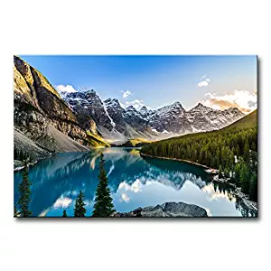 Wall Art Decor Poster Painting On Canvas Print Pictures Moraine Lake and Mountain Range Sunset Canadian Rocky Mountains Landscape Mountain&Lake Framed Picture for Home Decoration Living Room Artwork