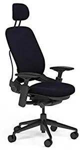 Steelcase Leap Desk Chair with Headrest in Buzz2 Black Fabric - Highly Adjustable Arms - Black Frame and Base - Soft Dual Wheel Hard Floor Casters