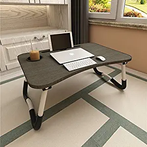 Aitmexcn Laptop Bed Table, Foldable Portable Lap Standing Desk with Cup Slot, Notebook Stand Breakfast Bed Tray Book Holder for Sofa, Bed, Terrace, Balcony, Garden - Black