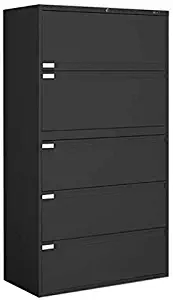 Global Office 5 Drawer Lateral Metal File Cabinet-Black - Black