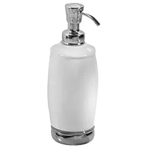InterDesign York Ceramic Tall Soap and Lotion Dispenser Pump for Master, Guest, Kids' Bathroom or Kitchen, 2.5" x 2.5" x 8.2", White and Chrome