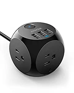 Power Strip with USB, Anker PowerPort Cube with 3 Outlets and 3 USB Ports, Portable, 5 ft Extension Cord, Overload Protection for iPhone Xs/XR, Compact for Travel, Cruise Ship and Office