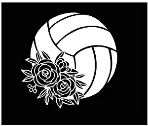 Volleyball Flower Decal | White | Made in USA by Foxtail Decals | for Car Windows, Tablets, Laptops, Water Bottles, etc. | 4.75 x 4.75 inch