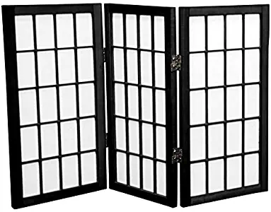 Oriental Furniture 2 ft. Tall Desktop Window Pane Shoji Screen - Black - 3 Panels(B)