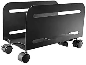 Mount Plus MP-CPB-4 Single Black Computer Tower Desktop ATX-Case, CPU Steel Rolling Stand, Adjustable Mobile Cart Holder with Locking Caster Wheels (1 Pack Cart)