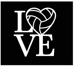 Love Volleyball Heart Vinyl Decal | White | Made in USA by Foxtail Decals | for Car Windows, Tablets, Laptops, Water Bottles, etc. | 4.0 x 4.5 inch