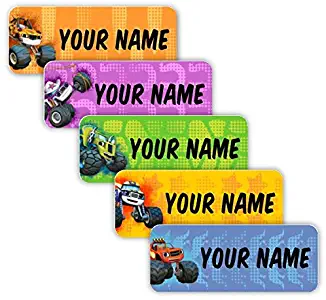 Blaze and The Monster Machines Theme Original Personalized Peel and Stick Waterproof Custom Name Tag Labels for Adults, Kids, Toddlers, and Babies – Use for Office, School, or Daycare