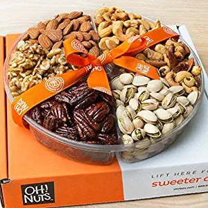 Oh! Nuts Holiday Gift Basket, Roasted Nut Variety Fresh Assortment Tray, Christmas Gourmet Food Prime Thanksgiving Delivery Idea for Men & Women Get Well Sympathy Fathers Mother & Valentines Day 