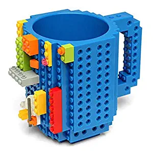 Brick Mug, Build-on Brick Mug Funny Tea Mug 12 oz Beverage Pen Cup for Kids Office Creative Time(Blue)