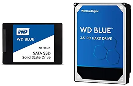WD Blue 3D NAND 500GB PC SSD - SATA III 6 Gb/s, 2.5"/7mm - WDS500G2B0A with Blue 4TB PC Hard Drive - 5400 RPM Class, SATA 6 Gb/s, 64 MB Cache, 3.5"