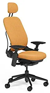Steelcase Leap Desk Chair V2 with Headrest in Buzz2 Carrot Fabric - 4-Way Highly Adjustable Arms - Black Frame and Base - Standard Carpet Casters