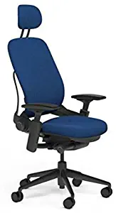 Steelcase Leap Desk Chair V2 with Headrest in Buzz2 Blue Fabric - 4-Way Highly Adjustable Arms - Black Frame and Base - Standard Carpet Casters