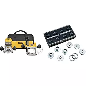 DEWALT DW618PKB 2-1/4 HP EVS Fixed Base/Plunge Router Combo Kit with Soft Start with 42000 9-Piece Template Guide Kit