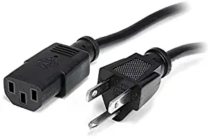 StarTech.com 12 ft Standard Computer Power Cord (NEMA5-15P to C13) - 18 AWG Replacement AC Power Cable for PC or Monitor - 125V @ 10A (PXT10112),Black