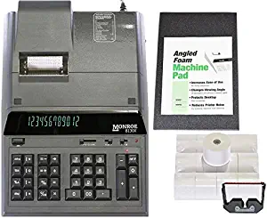 Monroe 8130X 12-Digit Print/Display Heavy-Duty Calculator with Paper Rolls, Ribbons and Foam Elevation Wedge (Black)