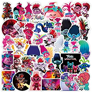 50 Pcs Trolls Vinyl Waterproof Stickers, for Laptop, Luggage, Car, Skateboard, Motorcycle, Bicycle Decal Graffiti Patches