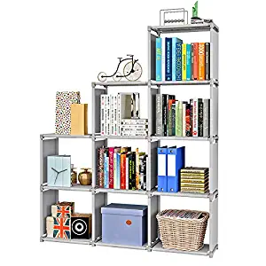 Firstry 9 Storage Cubes, 4 Tire Shelving Bookcase Cabinet, DIY Closet Organizers for Living Room Bedroom Office (Gray)