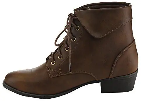 TOP Moda EC89 Women's Foldover Lace Up Low Chunky Heel Ankle Booties