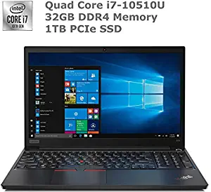 LA Lenovo ThinkPad E15 High Performance Business Laptop: Intel 10th Gen i7-10510U Quad-Core, 32GB RAM, 1TB NVMe SSD, 15.6" FHD 1920x1080 IPS Display, Fingerprint, Win 10 Pro, Black