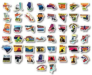 Sheet: All 50 US State Shaped Stickers (Scrapbooking Small Set Laptop Cell Fun)