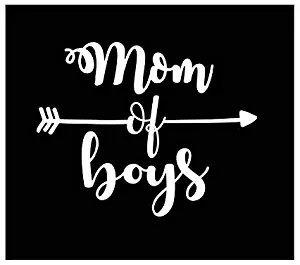 Mom of Boys Arrow Vinyl Decal | White | Made in USA by Foxtail Decals | for Car Windows, Tablets, Laptops, Water Bottles, etc. | 4.5 x 3.6 inch