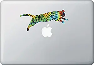 Yadda-Yadda Design Co. Rainbow Tie Dye Cat Jumping - D1 - Laptop | MacBook | Computer - Vinyl Decal Sticker YYDC (Size Variations Available) (Medium 6.5