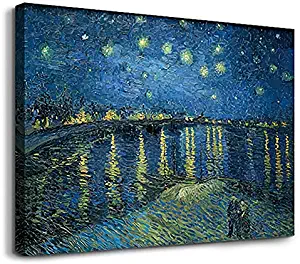 fengminyi Starry Night On The Rhine by Vincent Van Gogh Art Wall Art Wall for Living Room Home Office Decoration,can be Directly Hung
