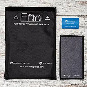 EMF Protection Large Faraday Bags and RFID NFC Blocking Card (3 Pc. Set) Blocks Harmful Radiation Prevents Tracking, Cloning, Hacking, Money and Car Theft - for Tablets, Phones, Car Key